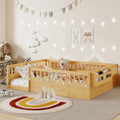 GDFStudio Sana Modern Montessori Floor Bed with High Rails, LED Light and Storage Shelf, Full, Natural