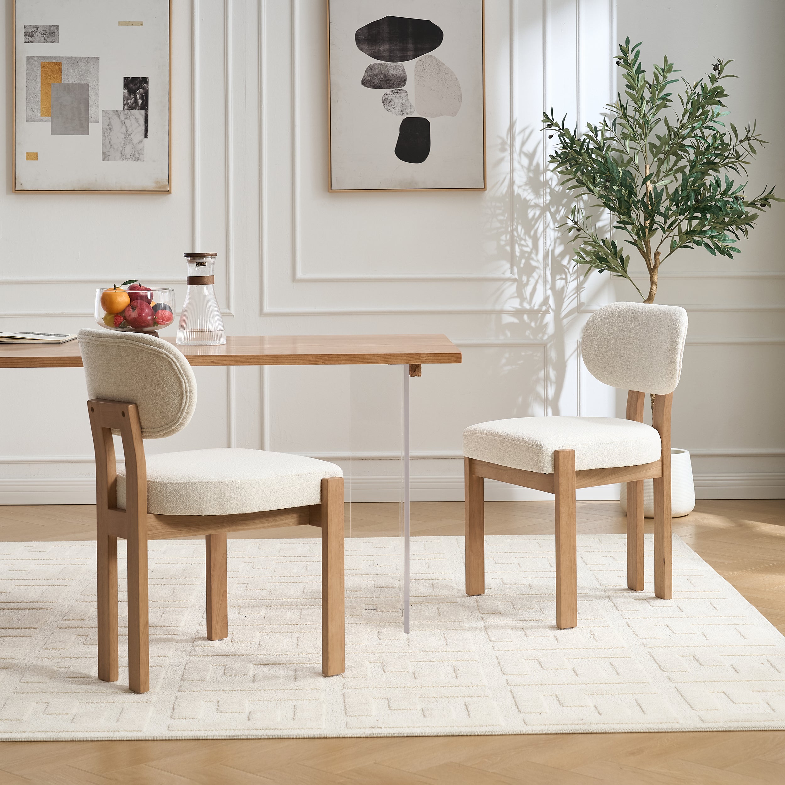 GDFStudio Lesley Modern Rubber Wood and Fabric Upholstered Dining Chair (Set of 2), Beige
