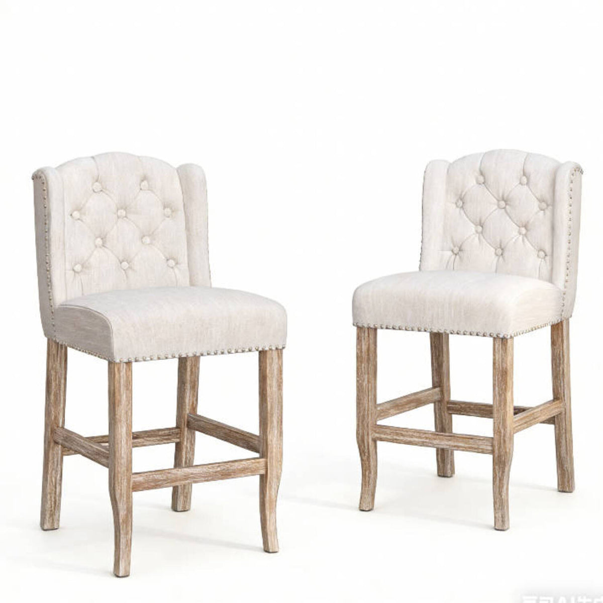 Christopher Knight Home Evelina Contemporary Wingback Rubberwood Upholstered Tufted Counter Stools (Set of 2), Beige
