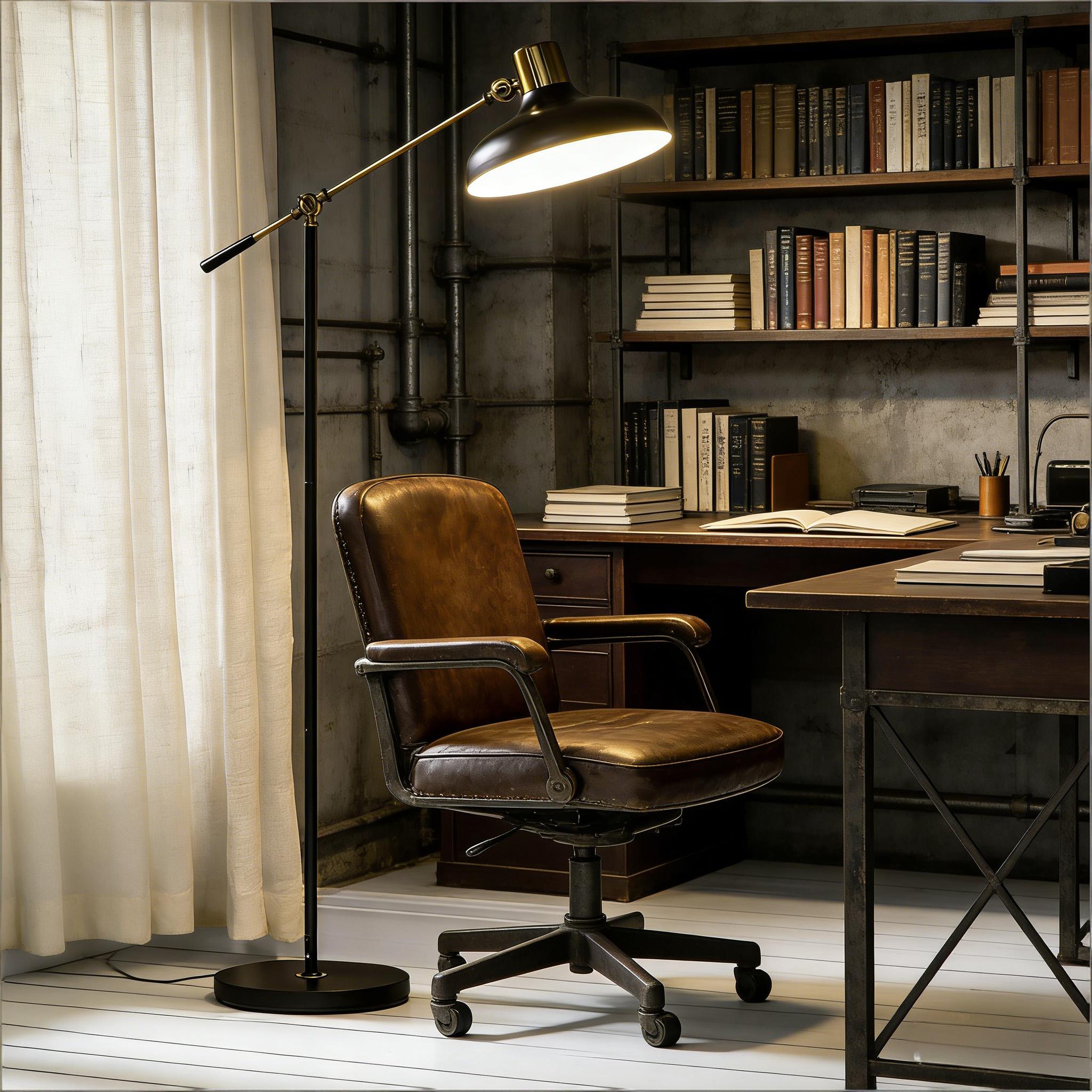 GDFStudio Calder Industrial Adjustable Floor Lamp, Black/Gold