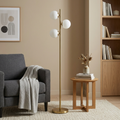 GDFStudio Raman Modern Brass Metal 64" Floor Lamp with Opal Glass Shades, Gold