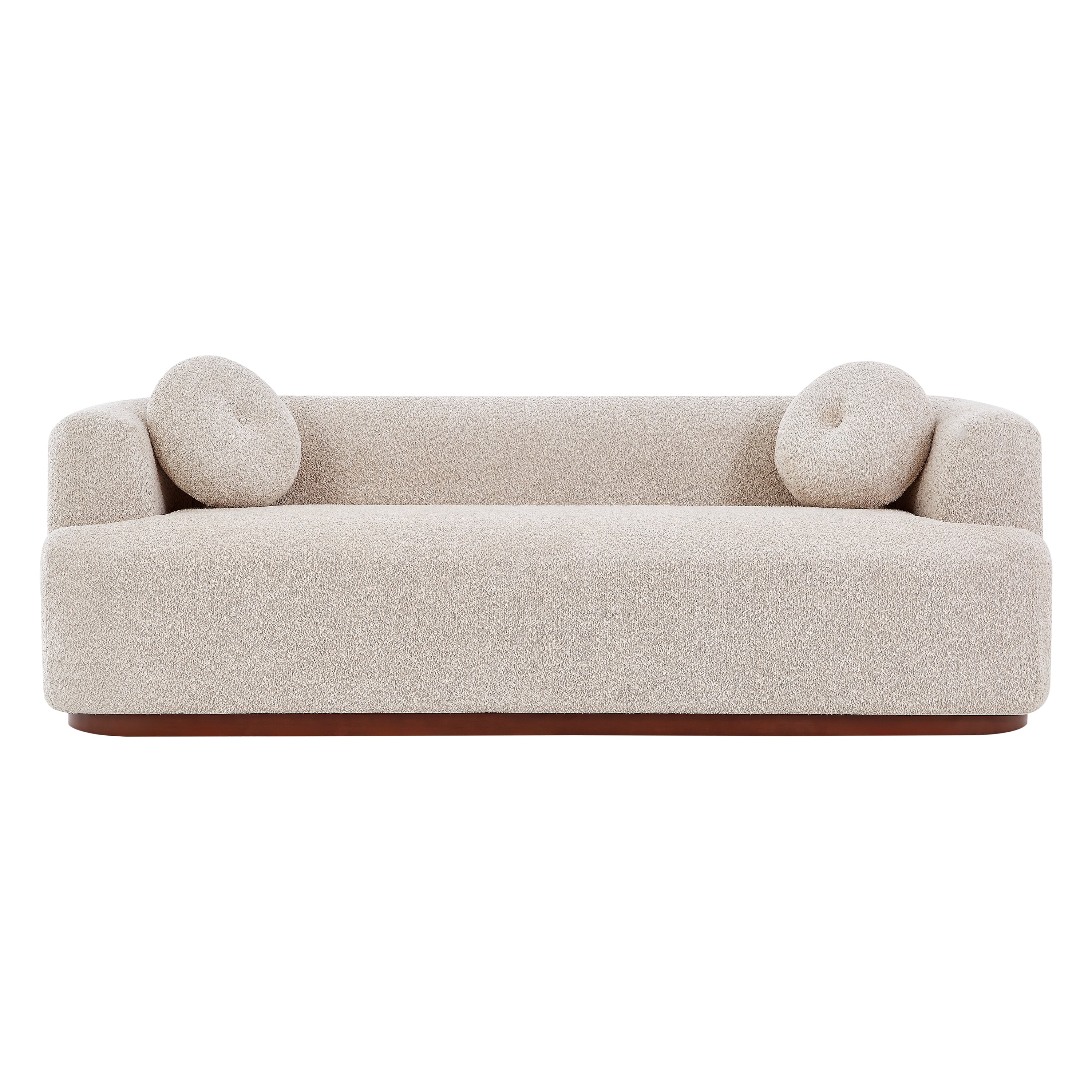 Christopher Knight Home Raluca 84.57'' Modern Rubberwood Chenille Upholstered 3-Seater Sofa with 2 Pillows, Almond