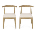 GDFStudio Covey Mid-Century Modern Fabric Upholstered Wood Dining Chairs (Set of 2), Beige/Light Ash