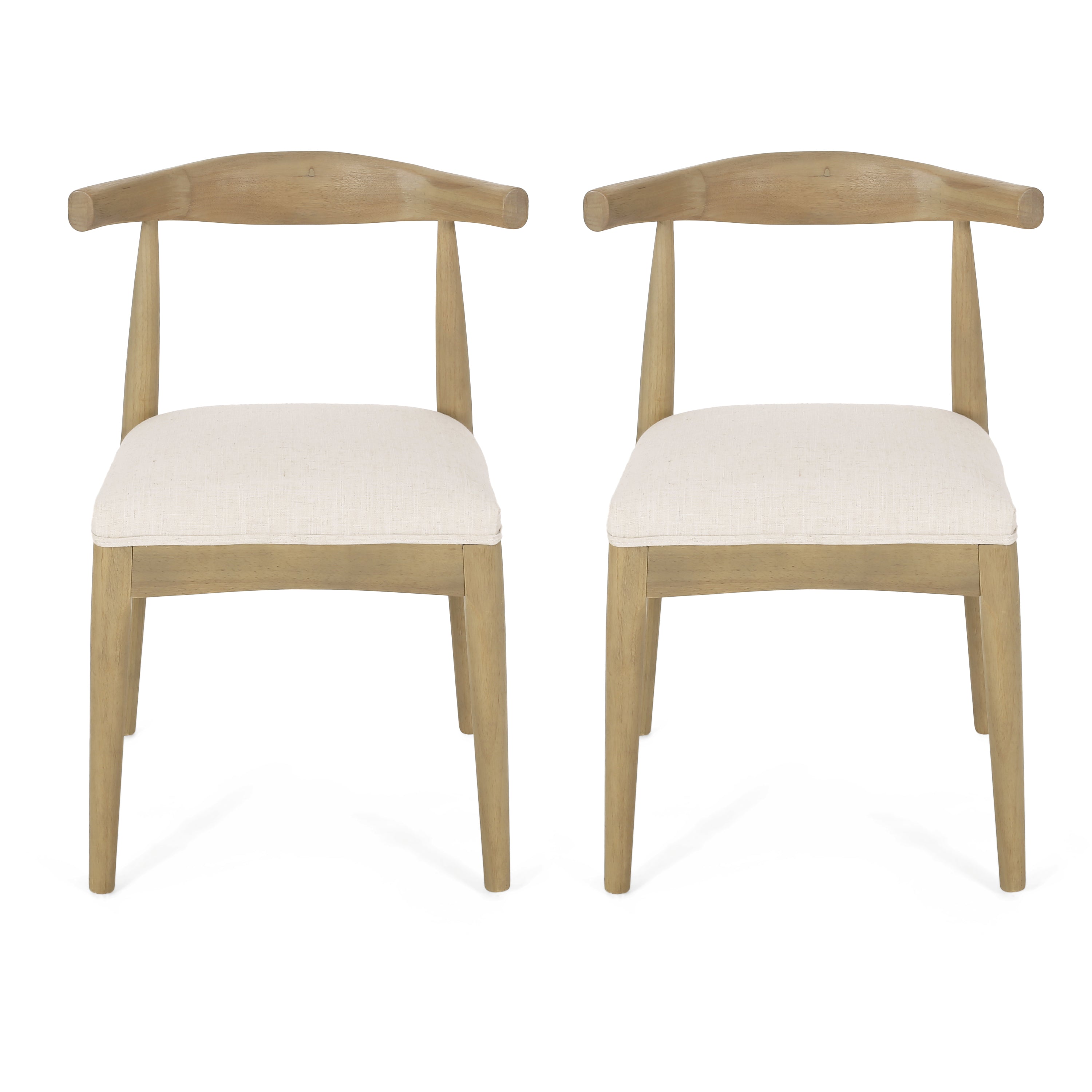 GDFStudio Covey Mid-Century Modern Fabric Upholstered Wood Dining Chairs (Set of 2), Beige/Light Ash