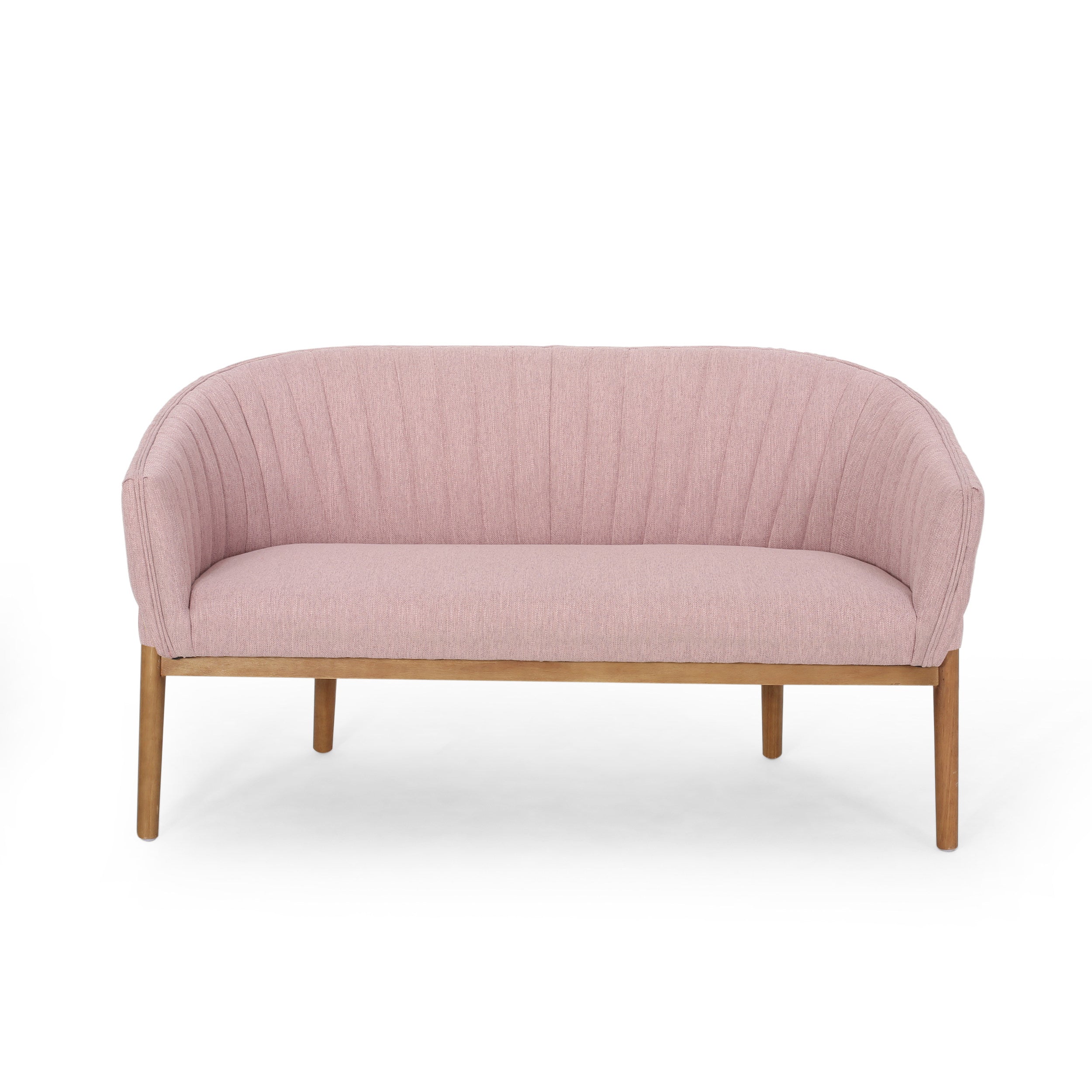 Mid-Century Modern Loveseat with Channel-Stitched Backrest & Rubberwood Legs – Upholstered Small Sofa