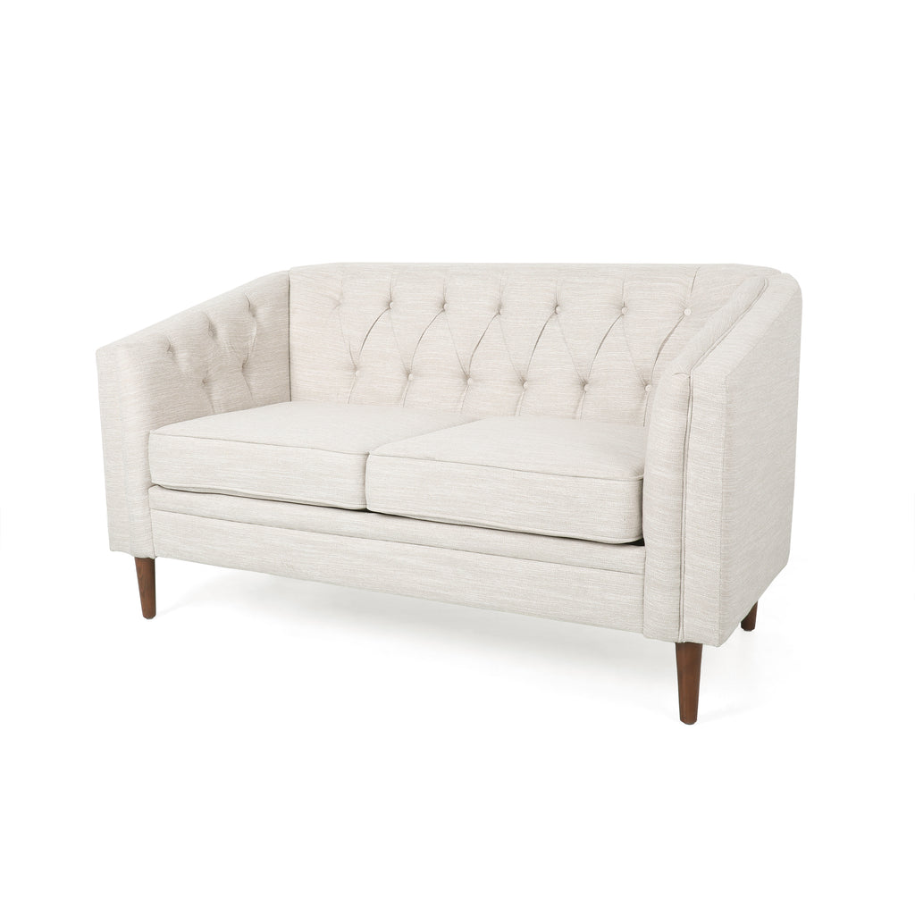 Tufted Loveseat with Birch Wood Legs – Modern Tub-Style Small Space Sofa
