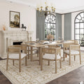 Christopher Knight Home Lythor 7 Piece Cane and Rubberwood Upholstered Dining Set, Light Ash/Beige