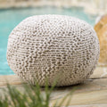 GDF Studio Ashbury Outdoor Boho Round Hand-Crafted Knitted Ottoman Pouf