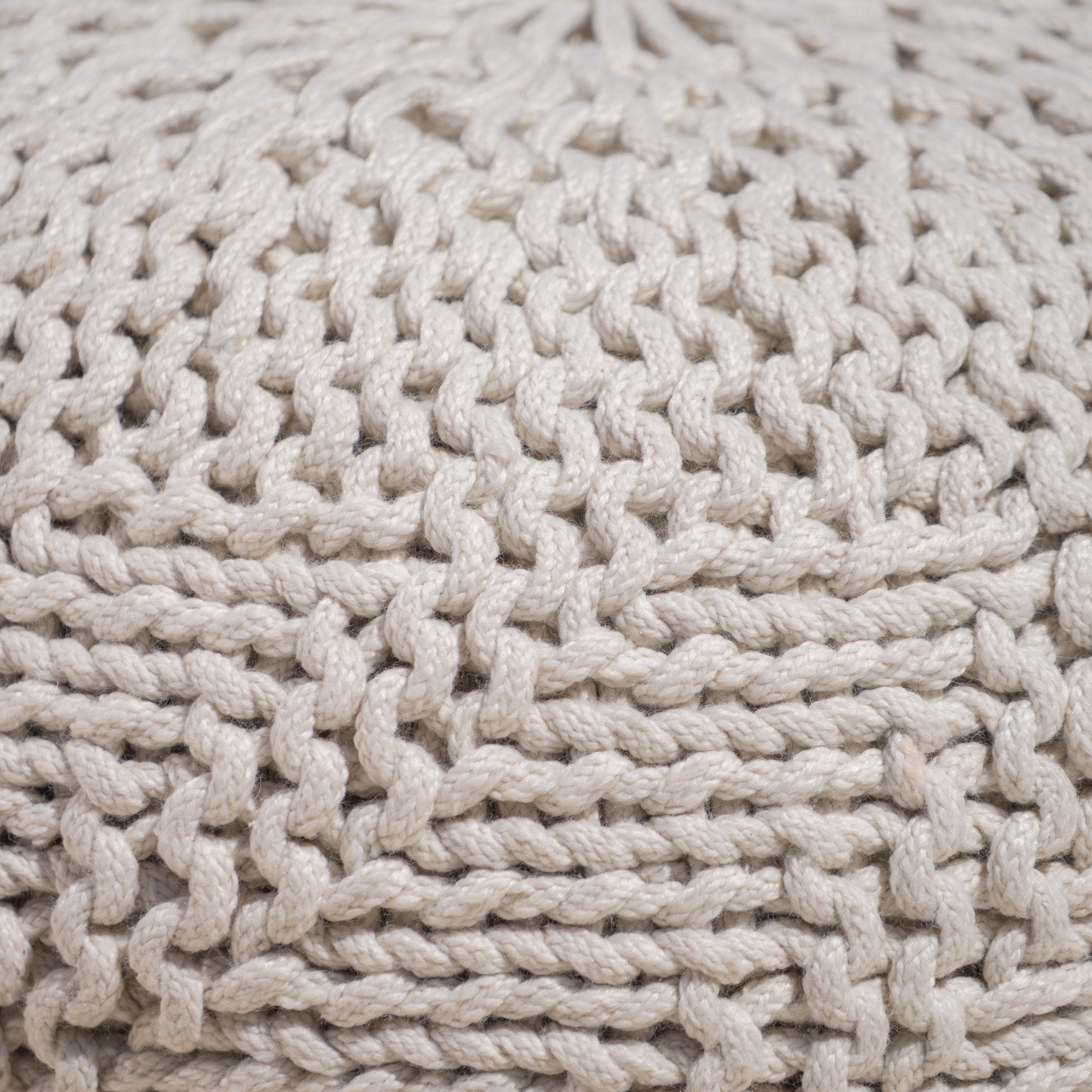 GDF Studio Ashbury Outdoor Boho Round Hand-Crafted Knitted Ottoman Pouf