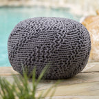GDF Studio Ashbury Outdoor Boho Round Hand-Crafted Knitted Ottoman Pouf