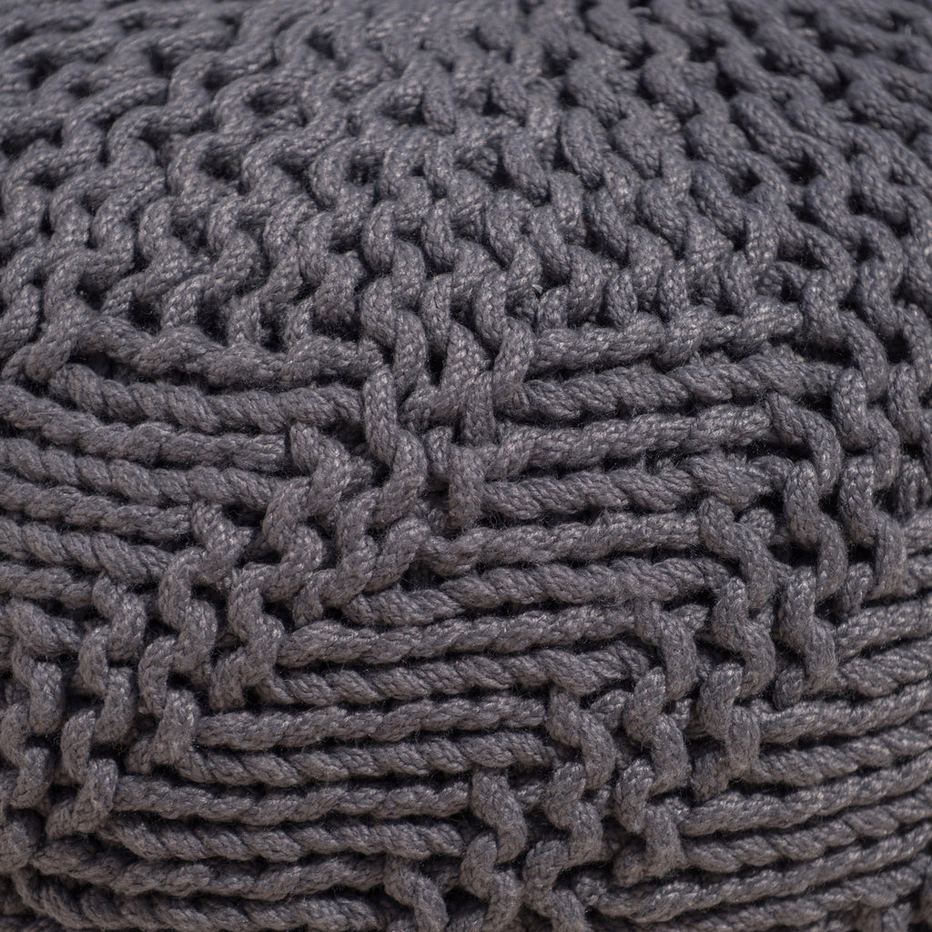 GDF Studio Ashbury Outdoor Boho Round Hand-Crafted Knitted Ottoman Pouf