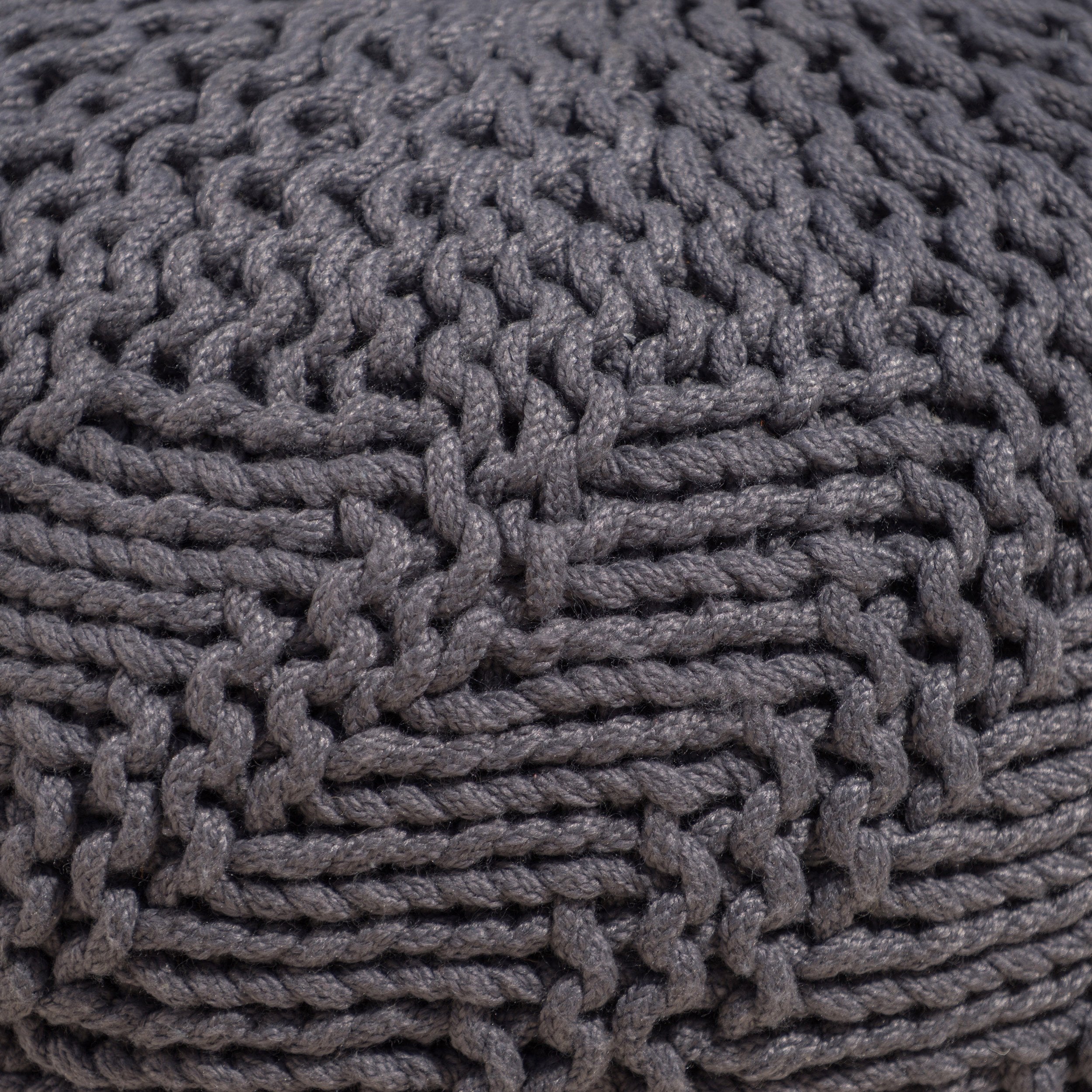 GDF Studio Ashbury Outdoor Boho Round Hand-Crafted Knitted Ottoman Pouf