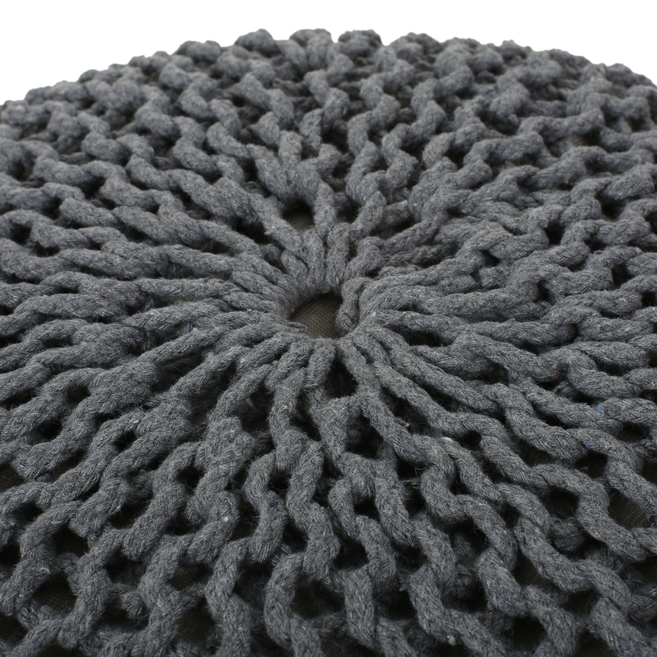 Barwick Modern Knitted Cotton Round Pouf