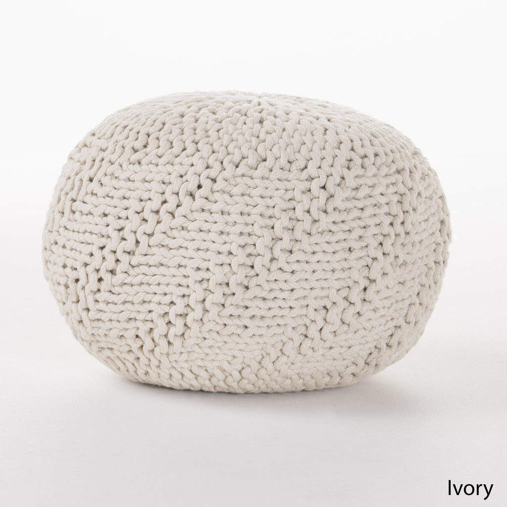 GDF Studio Ashbury Outdoor Boho Round Hand-Crafted Knitted Ottoman Pouf