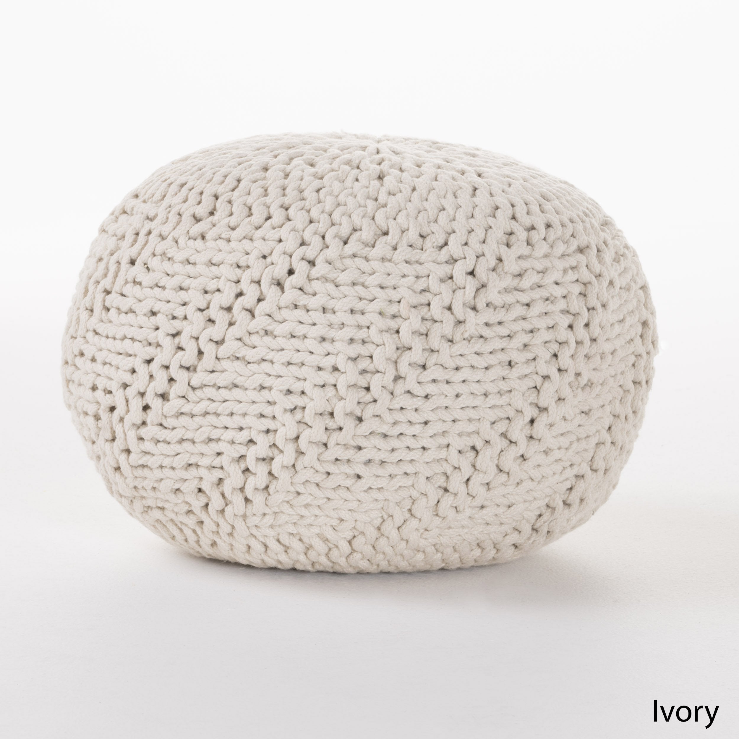 GDF Studio Ashbury Outdoor Boho Round Hand-Crafted Knitted Ottoman Pouf