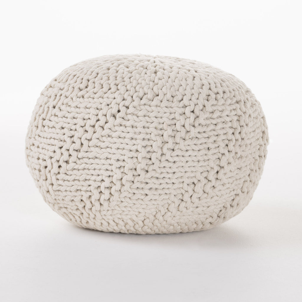 GDF Studio Ashbury Outdoor Boho Round Hand-Crafted Knitted Ottoman Pouf