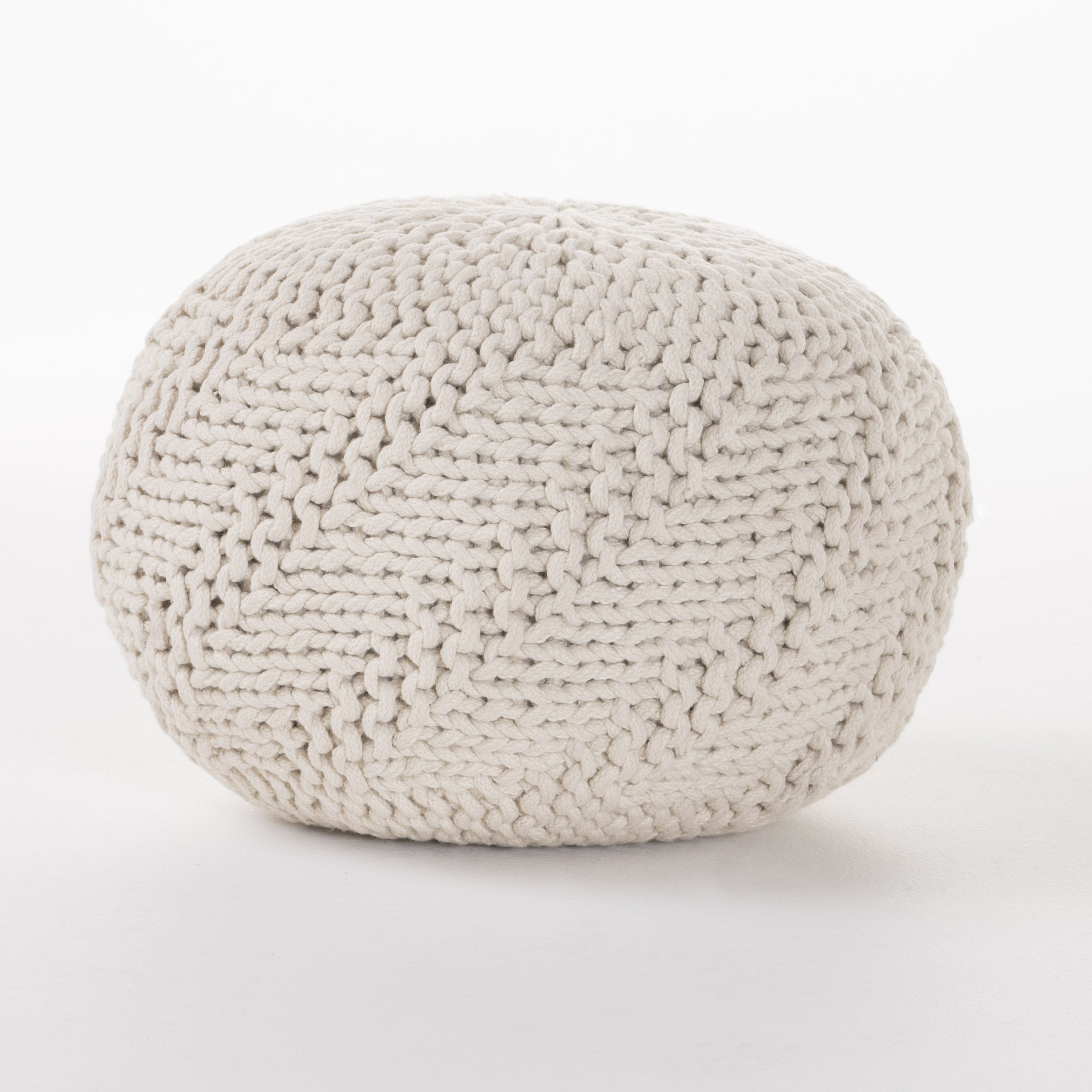 GDF Studio Ashbury Outdoor Boho Round Hand-Crafted Knitted Ottoman Pouf