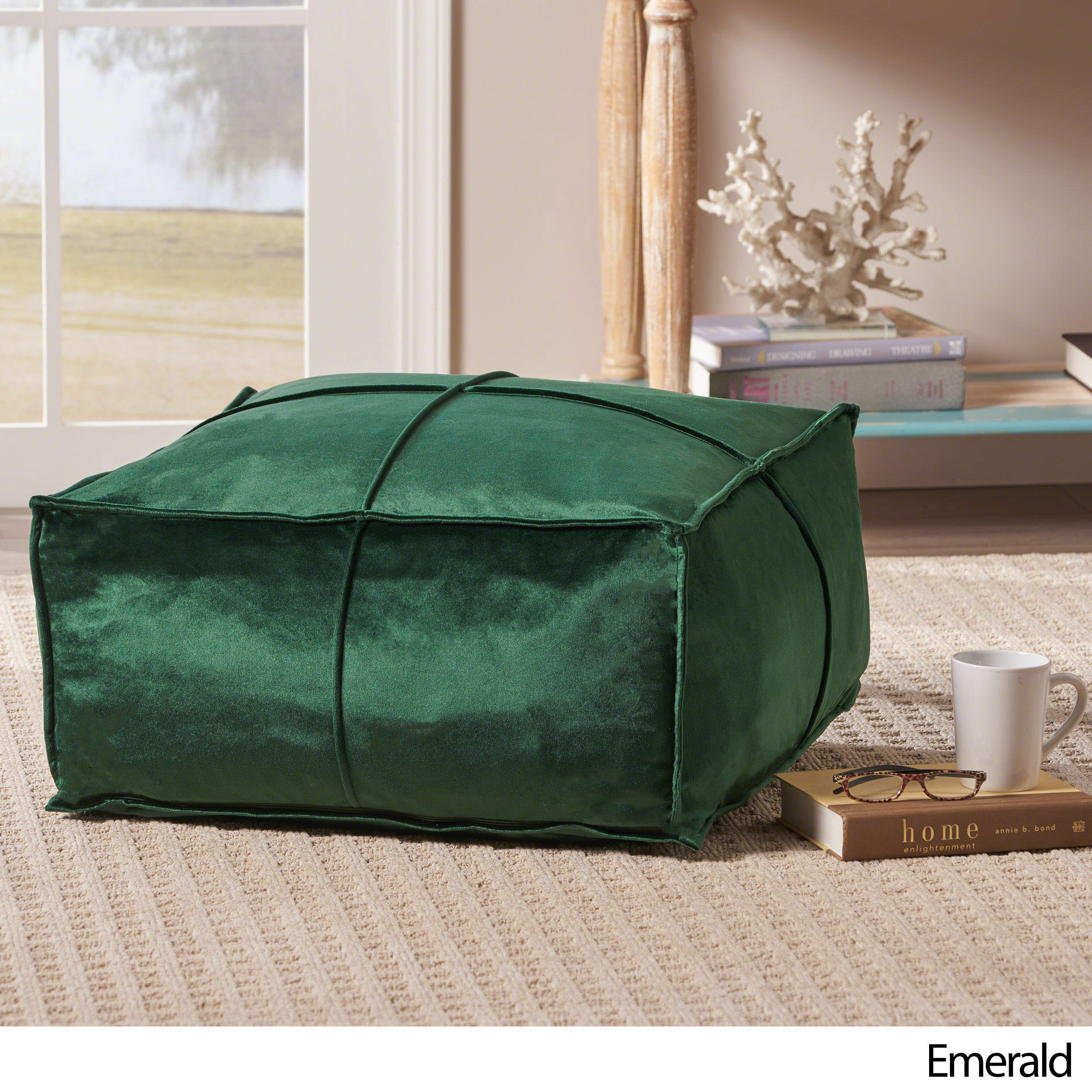 Nakisha Velvet Square Bean Bag Ottoman