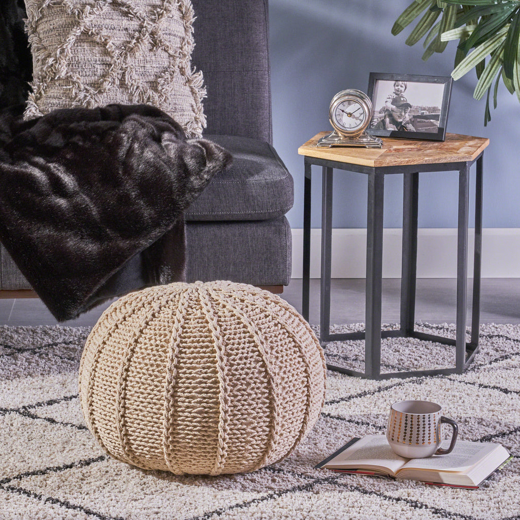 Corisande Knitted Cotton Pouf