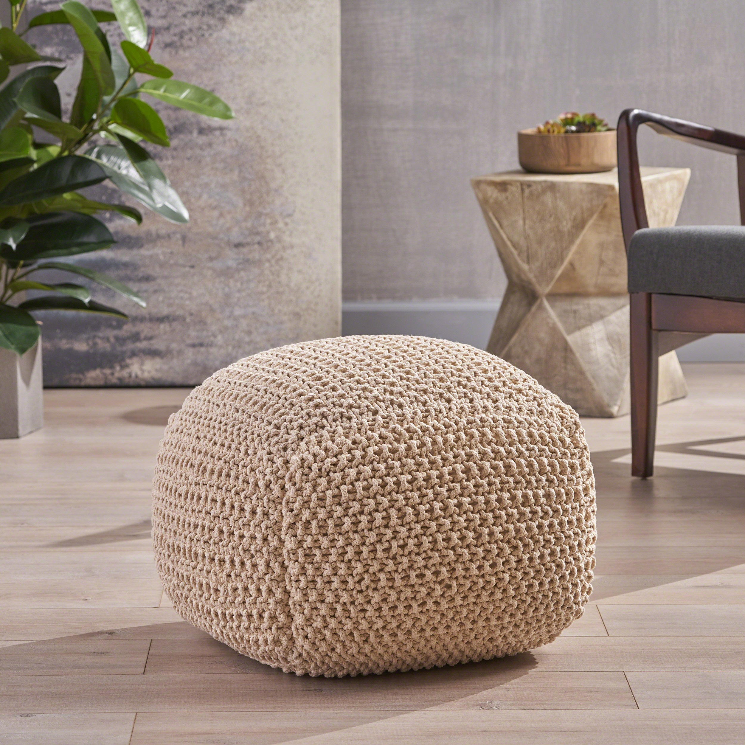 Finch Knitted Cotton Square Pouf