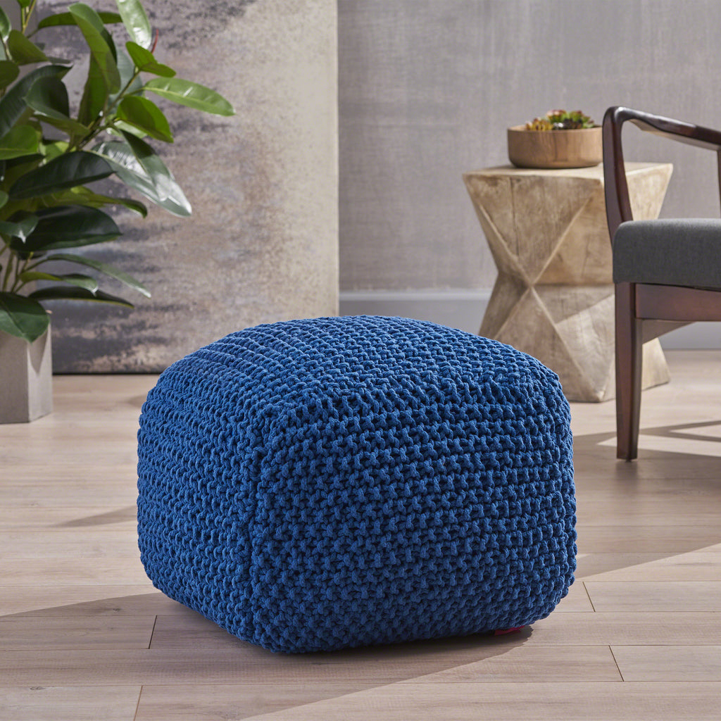 Finch Knitted Cotton Square Pouf