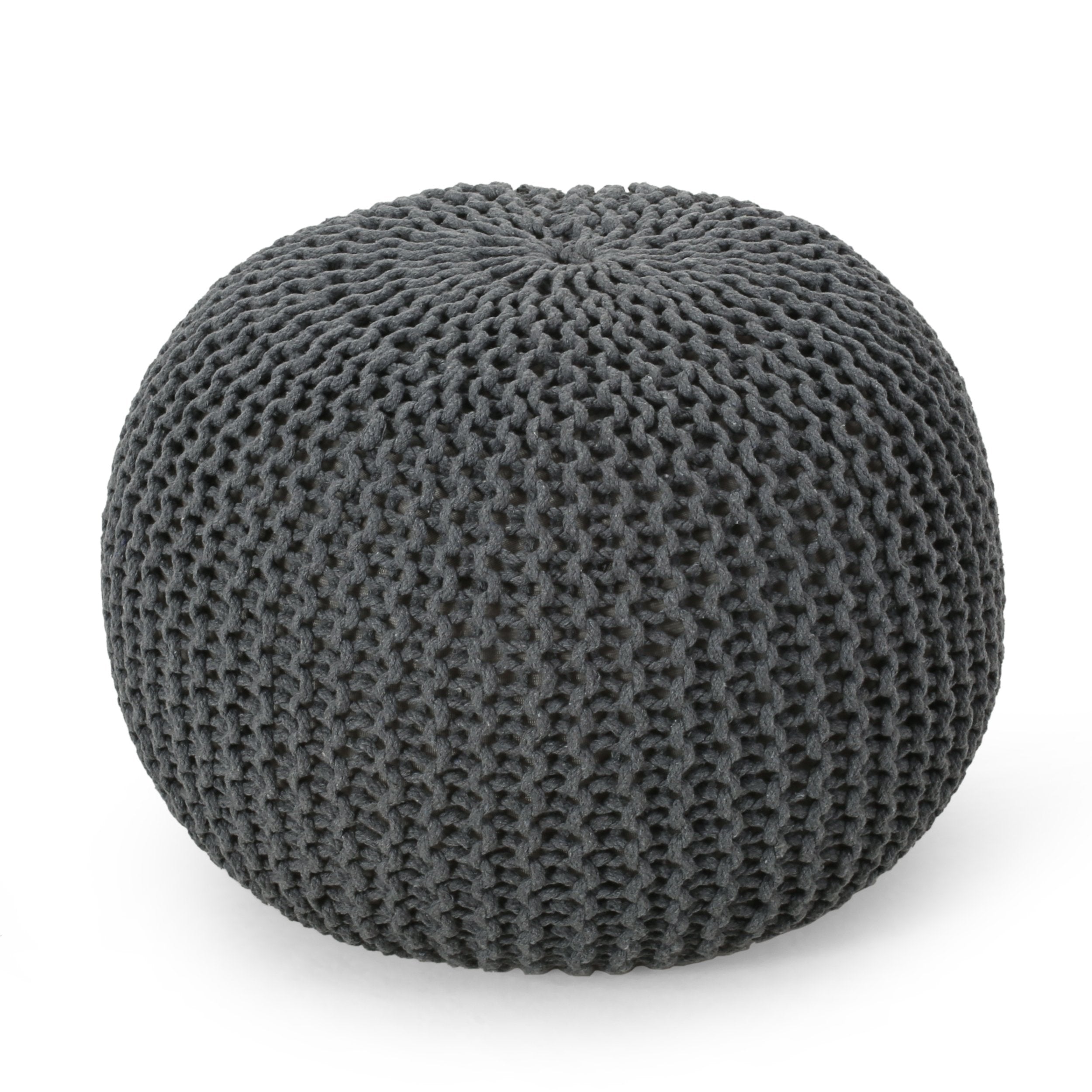 Barwick Modern Knitted Cotton Round Pouf