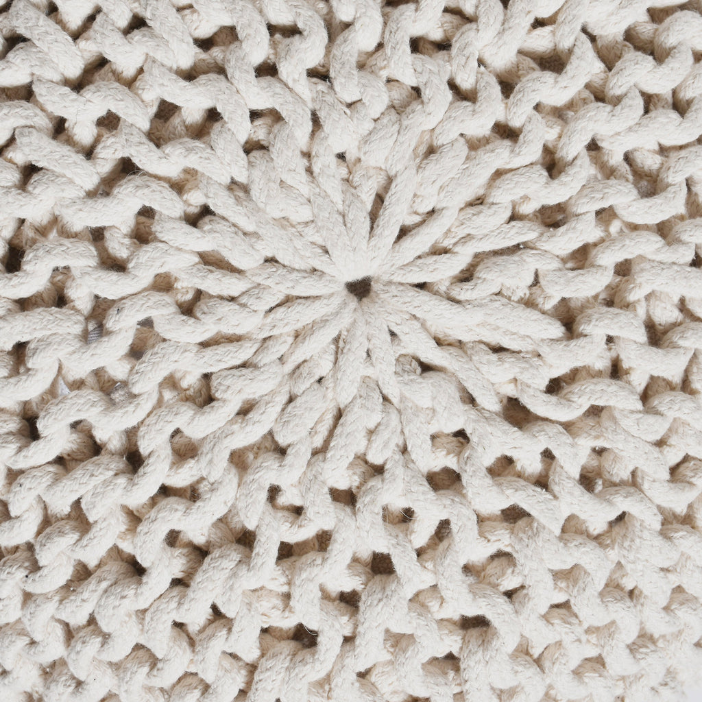 Poona Handcrafted Round Knitted Pouf – Versatile Footrest & Extra Seating